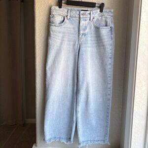 Talbots Wide Leg Crop Jean Women 8 Pants Light Blue Maui Wash Raw Hem High Rise